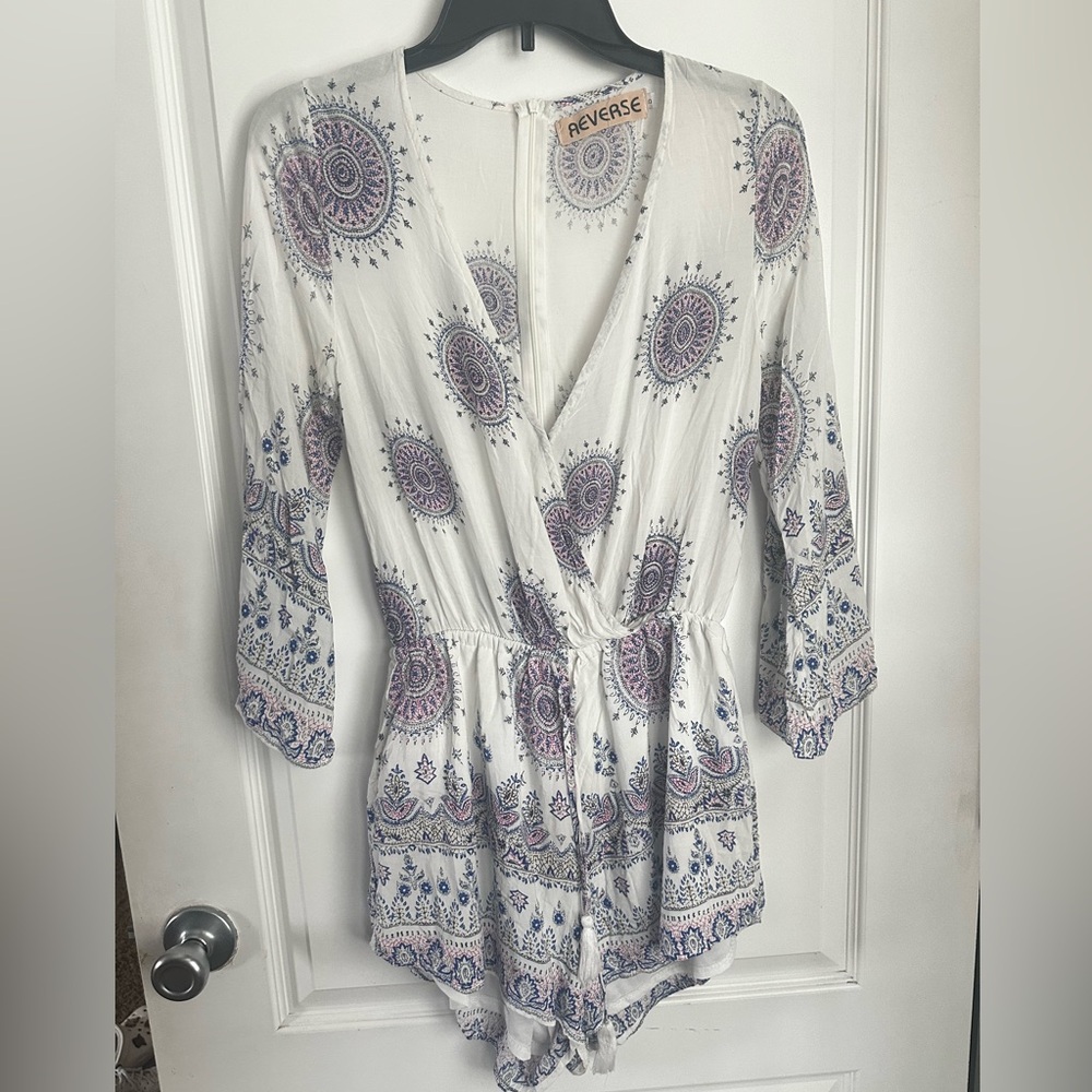 Reverse Women’s Long Sleeve Boho White Romper